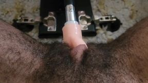 Hairy FTM freaks herself out with squirt machine