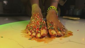 What a mess sprinkled covered feet