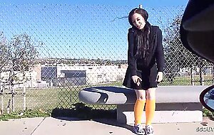 Black hair teen with big natural saggy tits pick up and talk to fuck by older guy at full porn