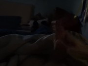 Twink guy jerking off big morning wood and gently moaning