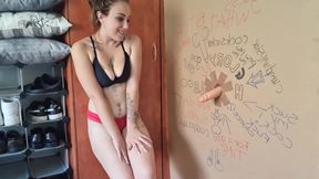 Tattooed girl glory hole dildo fucking and sucking