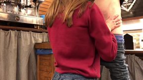 First Blowjob at Work - Sucking a Cock While Kneeling Under the Bar Counter