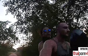 Hot asian european couple have a quick raw fuck outdoor