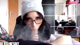 Smoking during a blowjob with a German emo teen