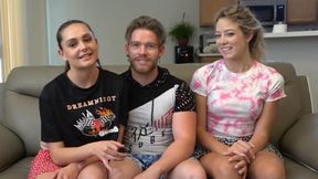 Sexy girls strip hoops, dude scores big on lucky guy's hard-on