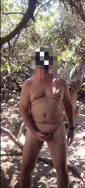 Stroking and swallowing cum in a secluded outdoor spot