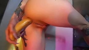 Teen with Tattoo Masturbates with Banana on Webcam