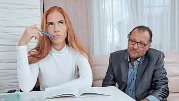 Dumb Russian Redhead Taking Care of Old Teacher&#039_s Grades To Pass Exam