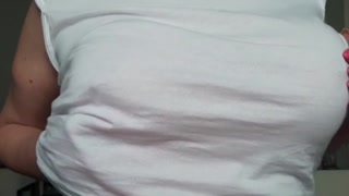 Busty MILF Wetting my T-shirt without Bra and get Orgasm by Pierced Nipples playing