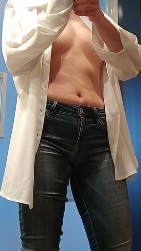 Takes off Her Underwear and Puts on Skinny Jeans and Shirt