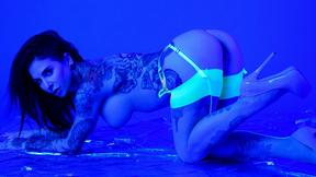 ”Petite big titted MILF Joanna Angel slips out of her colorful neon lingerie”