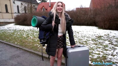 Blonde German public agent cheats with a stranger flaunting her curves