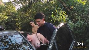 Nymphomaniac Fucks Her Lover and the Mechanic in Public - Danner Mendez &amp; Yenifer Chacon