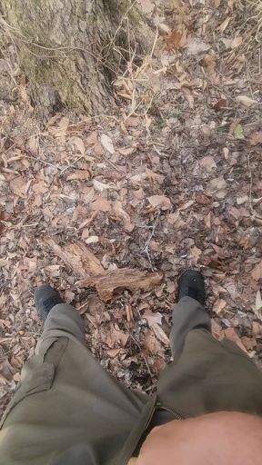 Pissing in the woods.