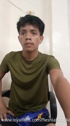 Jameson: Slim Pinoy Twink Jerks His Uncut Cock in Stepdad's Office