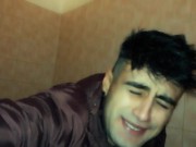 Showing off swollen asshole after fuck at public toilet