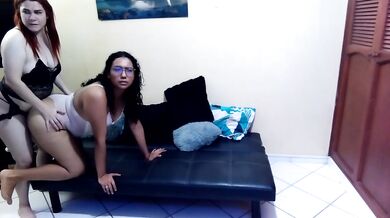 I dance with my lover and fuck her doggy style with my strap-on