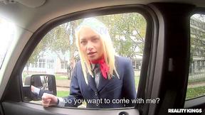 ”Sweet blonde Alive Bell pays for a ride with that sweet cunt”