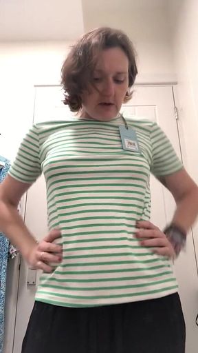 Braless, Commando, Tattooed Chick Trying on New Clothes. Part 1 of 2.