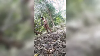 Indian bear Manoj jerks his big cock outdoors in the woods