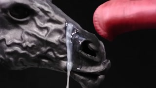 Masturbating anthro horse and horsecock cumming in slow motion onto its face
