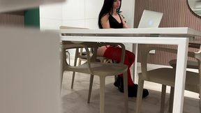 college student studying in library agrees to come home