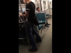 Asian twink get's BJ from older man in a subway