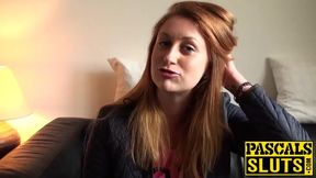 Busty redhead choked while getting pussy slammed