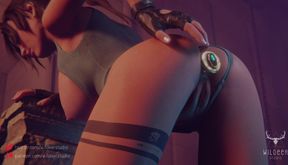 (NO SOUND) Busty 3D Babe Lara Croft Gapes Her Anus with Bulky Buttplug