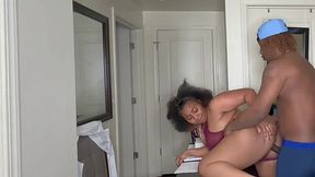 BBW ebony pays her employees with hot sex in her office