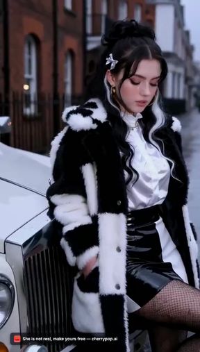 Female singer in black and white outfit