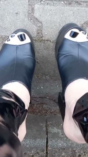 platform mules and latex leggings   Clip 1