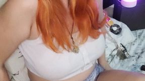 Kissing a cork cig with my red lips - No bra