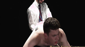 Sexy Tyler Tanner shoots load while getting dildo banged with suited Tucker Barre