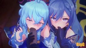 Ganyu and kequing fucking hard in threesome/ genshin impact animation /