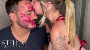 Non Stop Lipstick Kisses All Over His Face