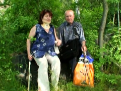 Horny Russian granny delivers a great blowjob in the woods