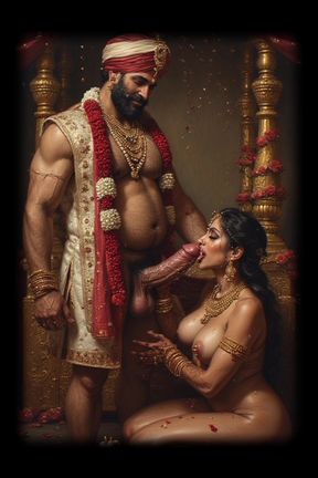 Bride giving blowjob to her groom at wedding night in desi style