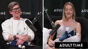 ADULT TIME - Busty Lesbians Octavia Red & Kenna James CAUGHT EATING PUSSY On Podcast Set! FULL SCENE