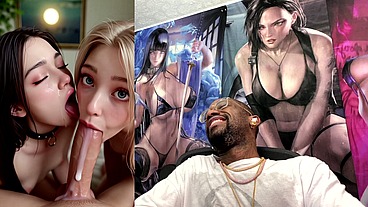 Tight Petite Teen Girls Making A Hard Goon Cock Cum Extremely Fucking Hard, AI Generated