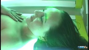 After the solarium tanning session Sabina Black is ready for her hardcore interracial anal threesome