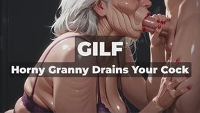 GILF - GRANNY - Horny Granny Drains Your Cock - Greedy Old Granny Sucks and Fucks Her Young Stud Dry, Begging Him to Flood Her Hungry Mature Cunt with Thick Creampie Loads