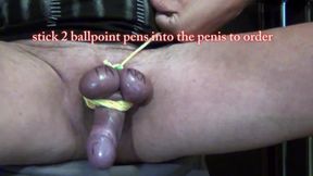 Stick 2 ballpoint pens into the penis to order