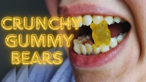 Crunchy gummy bears bitting: close up