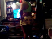 Voyeur ebony thot Playing with her hair watching toons before bed