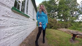 Star Trek Cosplay Nurse in Thigh Boots Does Outdoor Striptease