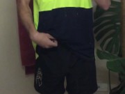 Cock tease in the mirror tradie