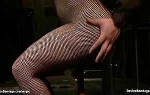 Big ass brunette sub shocked with pads