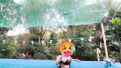 Asian girl gets nailed in the pool by the lifeguard caught on cam