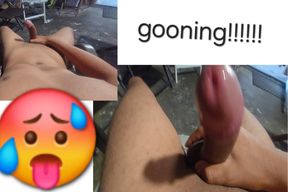 Skinny gooner boy plays with his wet tip and moaning